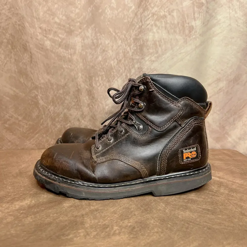 Timberland Pro Ankle Lace Up Boot Soft Toe Dark Brown Lug Sole Tread Distressed